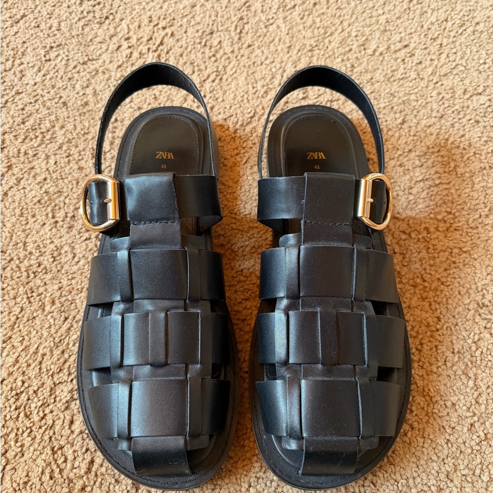 Zara Black Sandals with Gold Accent